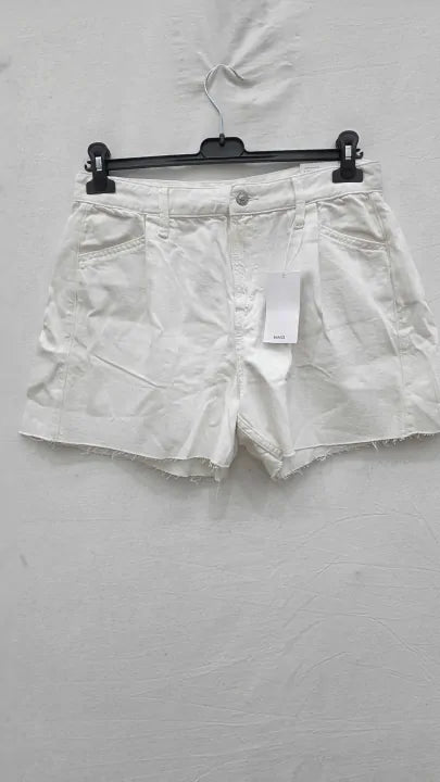 Mango - White Denim Shorts With Frayed Hem Size: 38