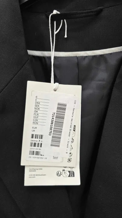 Cos - Black Wool Genmate Waisted Blazer Size: Uk 8