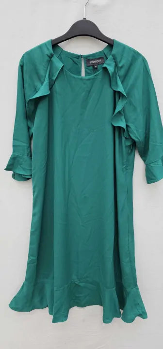 Sosandar-s20dw153gn0028-16-green-emerald Green Ruffle Trim Detail Shift Dress-green Size: Uk16