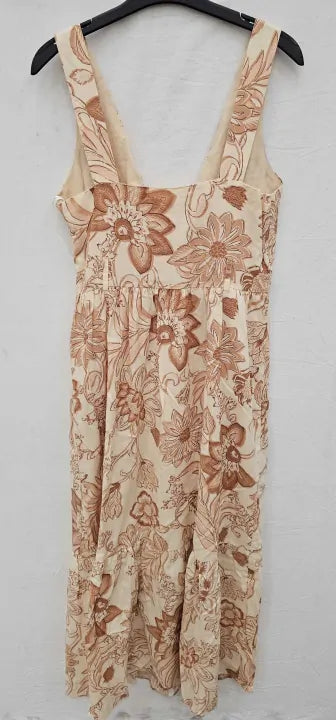 Mango-27079204-08-10-beige-beige Printed Cotton Dress-beige Size: Uk10