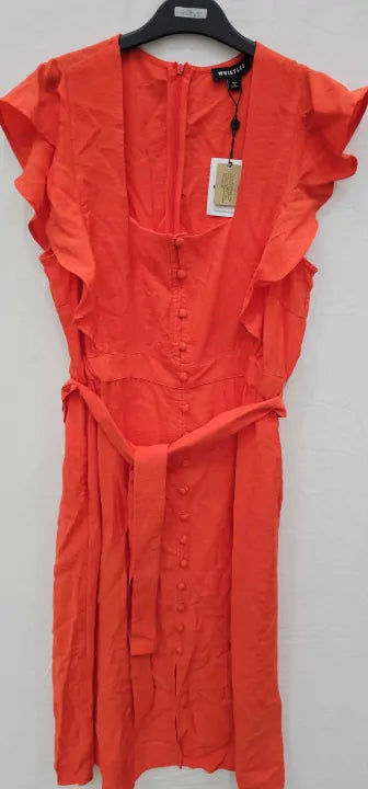 Whistles - Red Sophie Frill Sleeve Midi Dress - Red Size: Uk12
