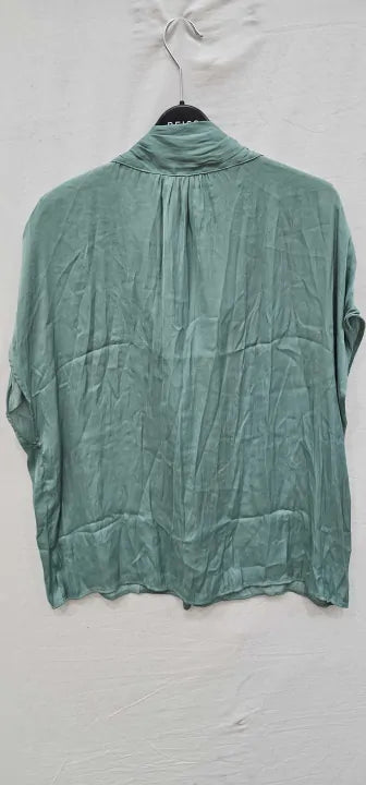 Mango-37074028-40-23-green-mint Bow Satin Blouse-green Size: Uk14