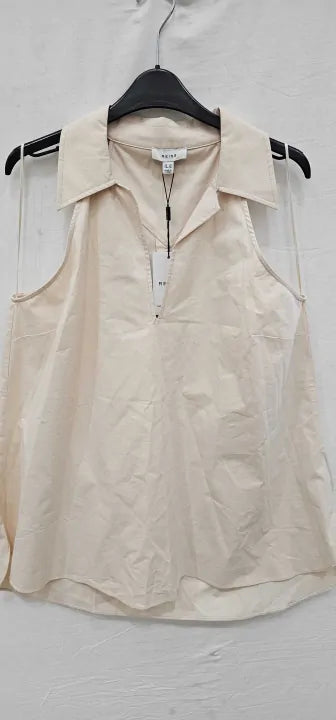 Reiss - Nude Layla Cotton Blend Shirt - Beige Size: Uk14