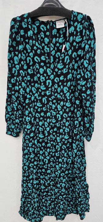 Scamp & Dude - Green Leopard Print Blouson Sleeve Dress - Multi Size: