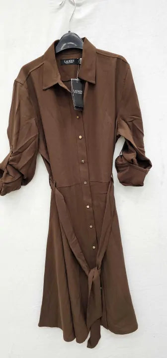 Lauren Ralph Lauren - Brown Cotton Blend Shirt Dress - Brown Size: Uk12