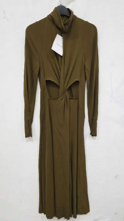 Victoria Beckham Green-mocha Twist Detail Maxi Dress Size: Uk 10