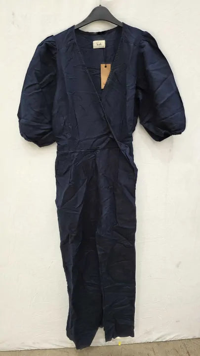 Hush - Navy Paloma Linen Cotton Blend Jumpsuit Size: Uk 12