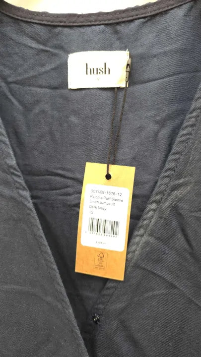 Hush - Navy Paloma Linen Cotton Blend Jumpsuit Size: Uk 12