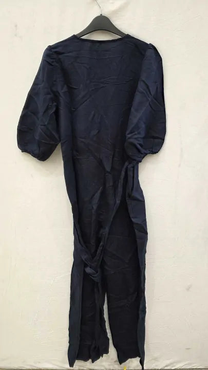 Hush - Navy Paloma Linen Cotton Blend Jumpsuit Size: Uk 12