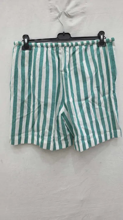 N°· Eleven Emerald Stripe Linen Blend Pull On Short Size: Large