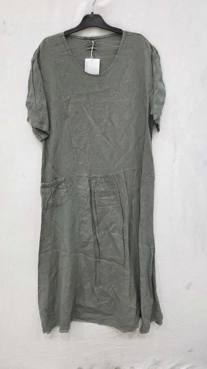 Rodier Green Linen Dress Size: Xl/xxl
