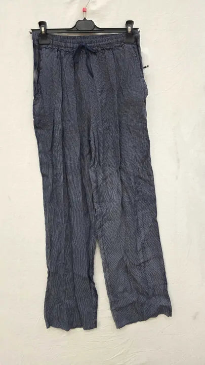 Rodier Navy Wide Leg Linen Trouser Size: L/xl