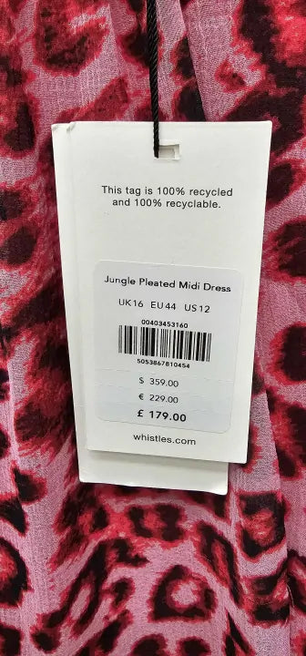 Whistles-004034531 Pink/multi-16-multi-pink Animal Print Midi Dress-multi Size: Uk16