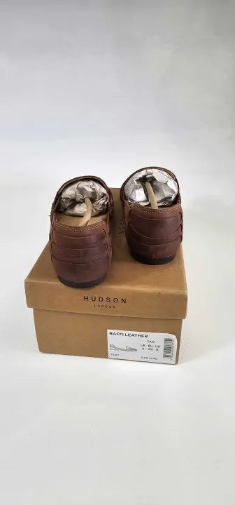 Hudson - Women's Brown Raffi Leather Flat Shoes - Brown Size: Uk6