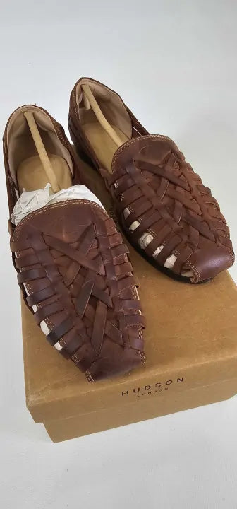 Hudson - Women's Brown Raffi Leather Flat Shoes - Brown Size: Uk6