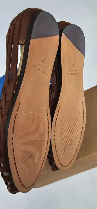 Hudson - Women's Brown Raffi Leather Flat Shoes - Brown Size: Uk6