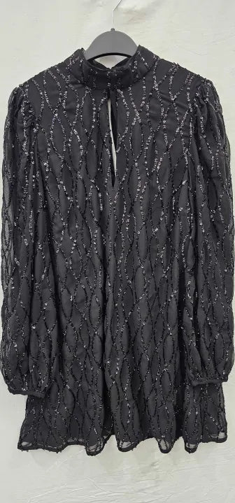 Mint Velvet-28423 Black-16-black-black Sequin Mini Dress-black Size: Uk16