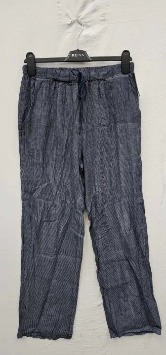 Rodier - Navy Wide Leg Linen Trouser - Navy Size: M/l