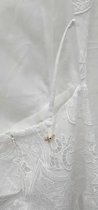 Mango - White Asymmetric Embroidered Midi Dress - White Size: Xs
