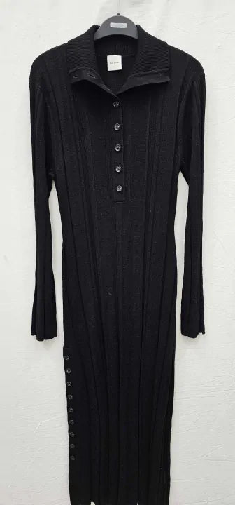 Paul Smith - Black Pleated Button Detail Midi Dress - Black Size: L