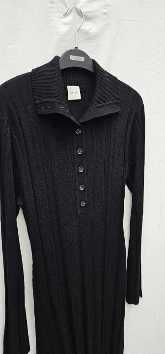 Paul Smith - Black Pleated Button Detail Midi Dress - Black Size: L