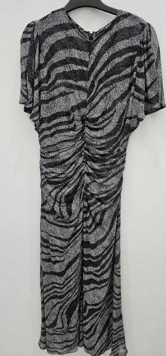Reiss - Grey Zebra Print Sheer Midi Dress - Black Size: Uk10