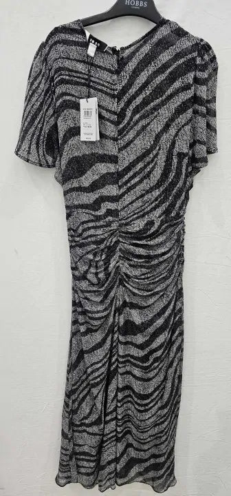 Reiss - Grey Zebra Print Sheer Midi Dress - Black Size: Uk10