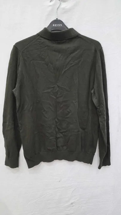 Reiss - Khaki Aidan Half Zip Cotton Jumper Size: S