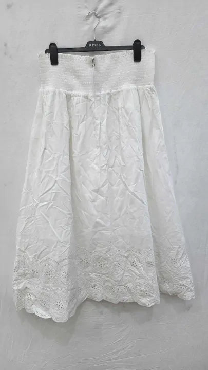 No Eleven - White Cotton Broderie Anglaise Maxi Skirt Size: Xl