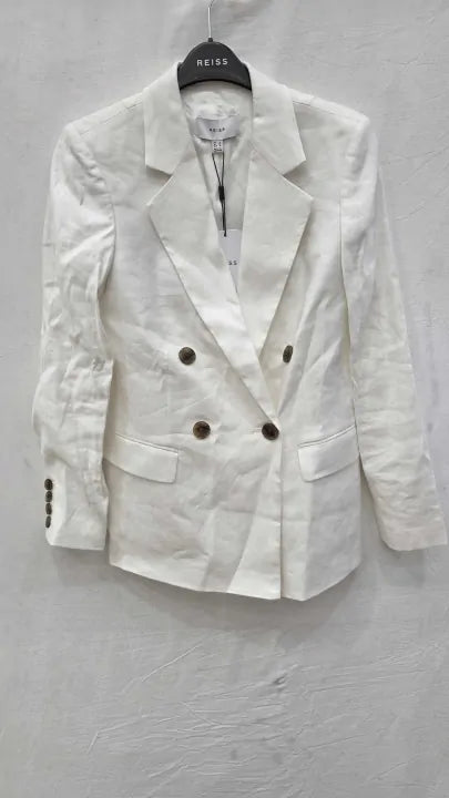 Reiss - White Hollie Linen Blend Blazer Size: Uk 8