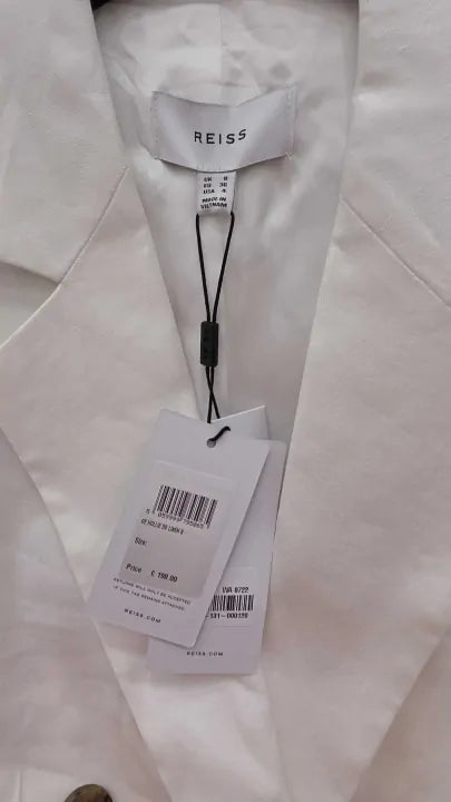 Reiss - White Hollie Linen Blend Blazer Size: Uk 8