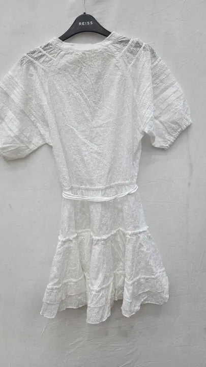 Poupette St Barth Della Flutter Sleeve White Eyelet Ruffled Mini Dress Size: Medium
