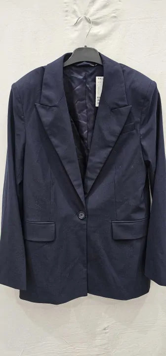 & Other Stories - Navy Wool Blend Relaxed Tailored Blazer - Blue Size: Uk8