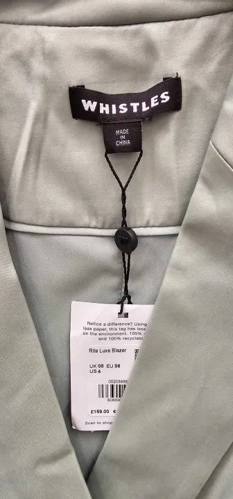 Whistles - Sage Green Rita Luxe Blazer - Green Size: Uk8
