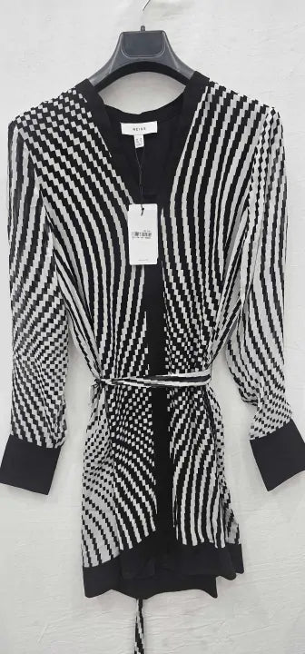 Reiss - Black Tia Check Flippy Mini Dress - Black Size: Uk10