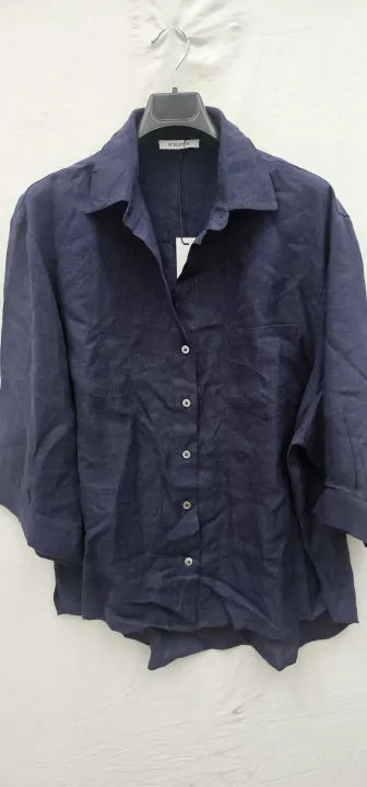 N°· Eleven Navy Linen Oversized Shirt Size: Xl
