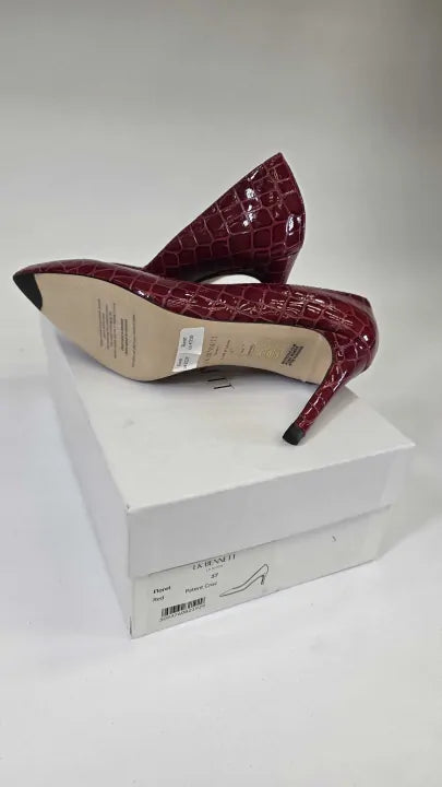 L K Bennett - Red Leather Floret Closed Court Heels Size: Uk 4