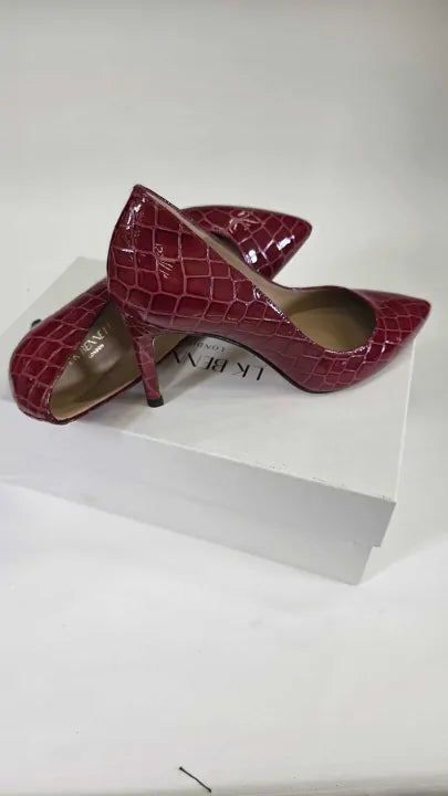 L K Bennett - Red Leather Floret Closed Court Heels Size: Uk 4