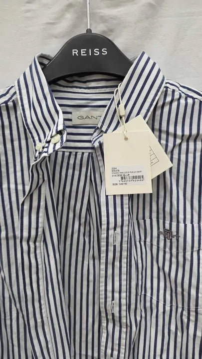 Gant - Blue Teen Striped Shield Poplin Shirt Size: 11/12 Years