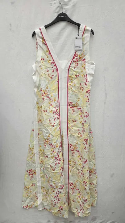 Reiss - Pink Eliza Floral Print Midi Dress Size: Uk 10