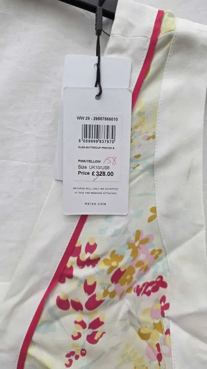 Reiss - Pink Eliza Floral Print Midi Dress Size: Uk 10