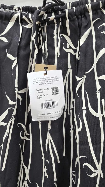 Whistles Black/ White Bamboo Shoots Print Trouser Size: Uk 14
