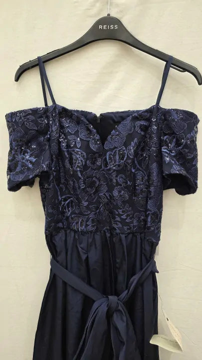 Adrianna Papell Navy Embroidered Sequin Hi-low Dress Size: Uk 6