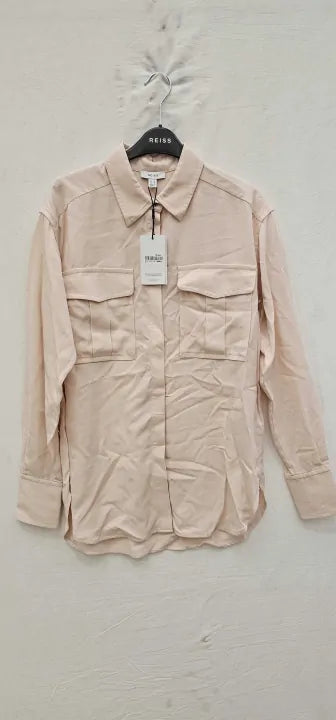 Reiss - Nude Isador Long Sleeve Shirt - Beige Size: Uk8