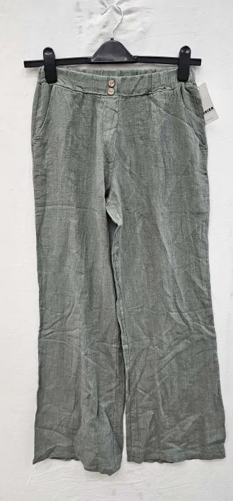 Rodier - Khaki Wide Leg Linen Trouser - Green Size: M/l