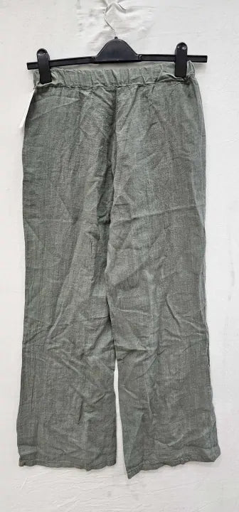 Rodier - Khaki Wide Leg Linen Trouser - Green Size: M/l
