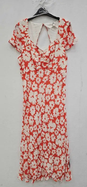 Ro & Zo - Red Daisy Print Sweetheart Neckline Midi Dress - Red Size: Uk14