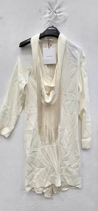 Victoria Beckham - Cream V-neck Tassel Mini Dress - Cream Size: Uk10