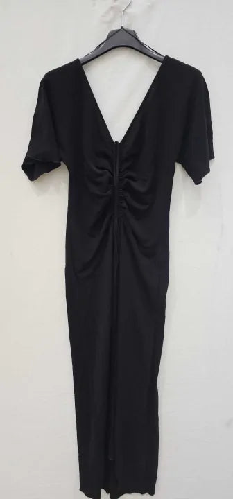Mango X Victoria Beckham - Black Ruched Midi Dress - Black Size: L