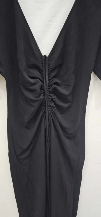 Mango X Victoria Beckham - Black Ruched Midi Dress - Black Size: L